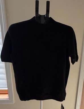 Chanyarn 100% Superfine Merino Wool Mock Neck Short Sleeve Sweater Size L